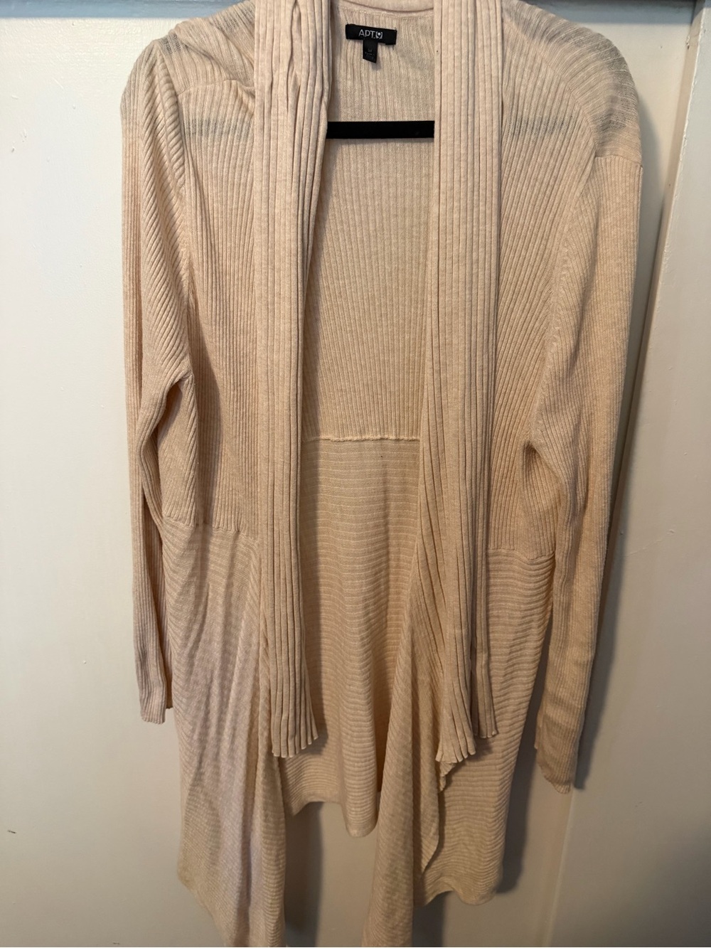 Apt. 9 Cream Ribbed Open Front Drape Cardigan